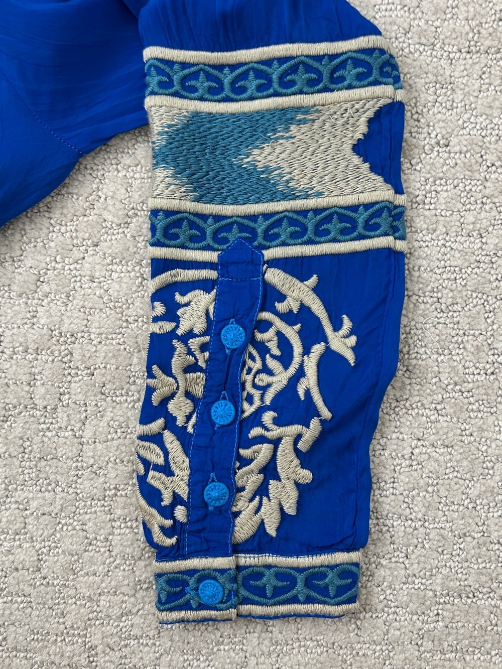 Johnny Was Top Blouse XXS Floral Embroidered Colorful Relaxed Fit Flowy Blue - Picture 8 of 12